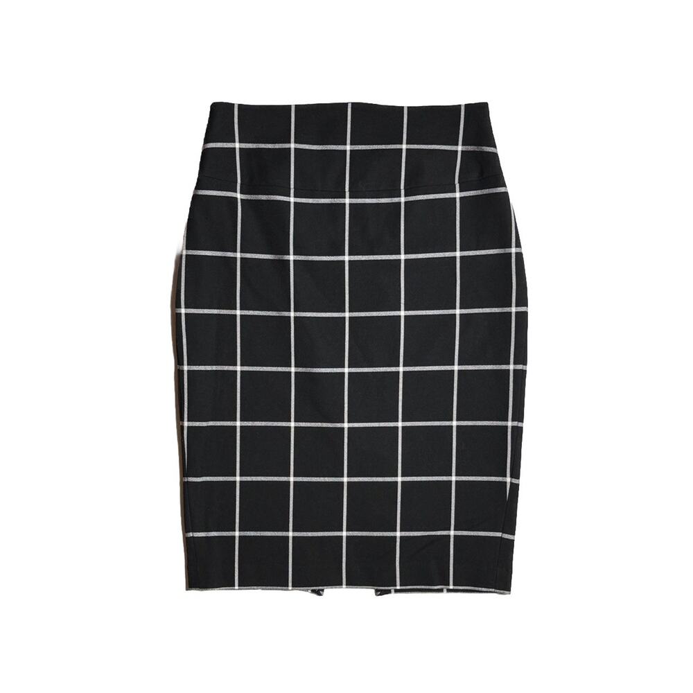 Express Black and White Checkered Midi Skirt